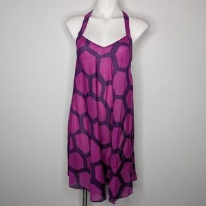 Tibi Purple Honeycomb Sleeveless Cotton Halter Summer Sun Dress S